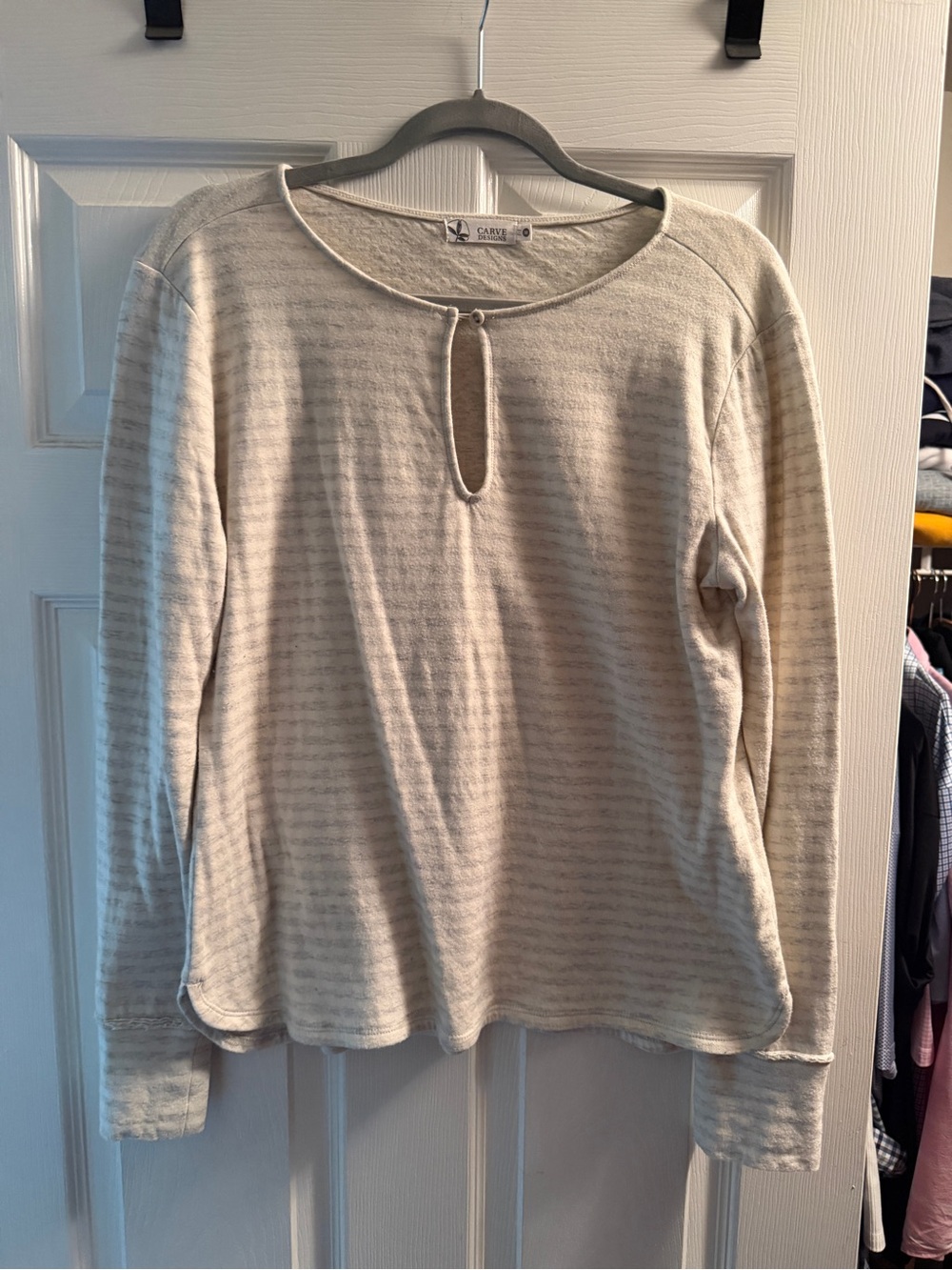 Carve Designs Cream Striped Keyhole Long Sleeve Top